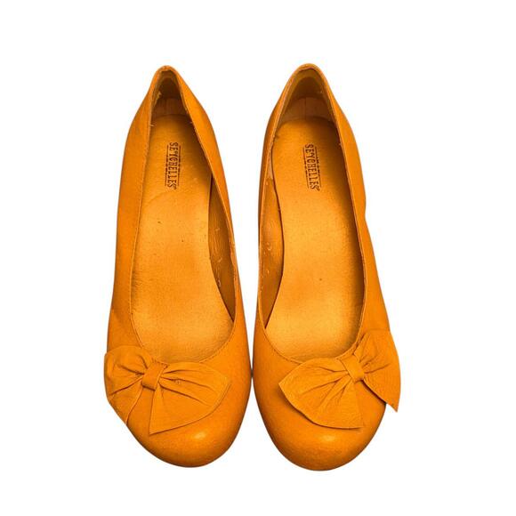 Seychelles Yellow Leather Bow Ballet Style Wedge Pumps Sz 10lo - Picture 1 of 5